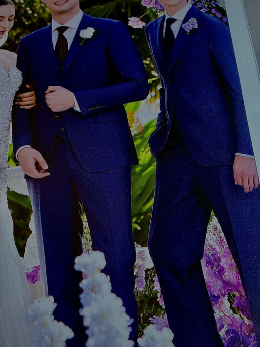 Handcrafted bespoke blue groom suit tailored in West End for a special wedding day.