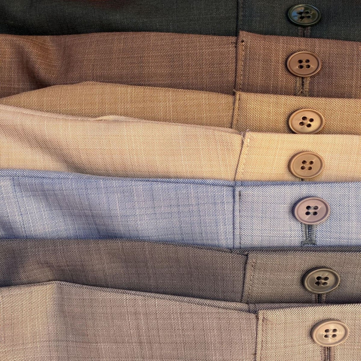 Safari suit colour chart showing sleeve and button details – West End Tailor